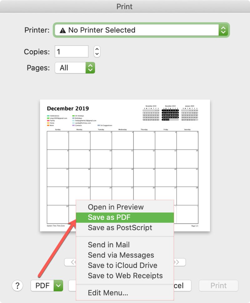 Enregistrer le calendrier sur Mac