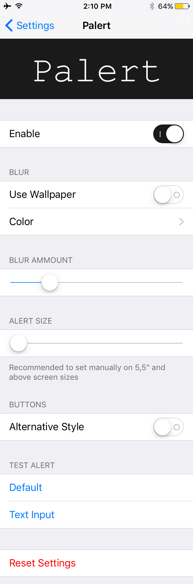 Palert preferences pane options to configure