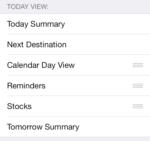 iOS 7 Notification Center Today view edit