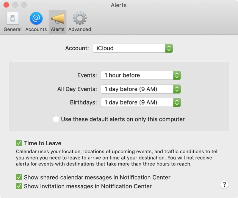 Calendrier Alerte Préférences Mac