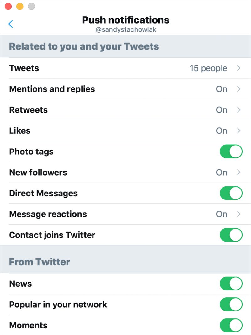 Notifications Push Twitter Mac