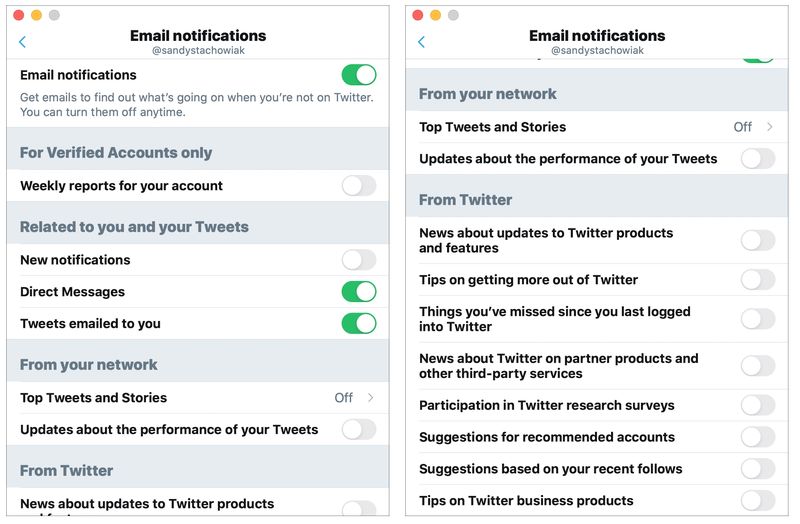 Notifications par e-mail Twitter Mac