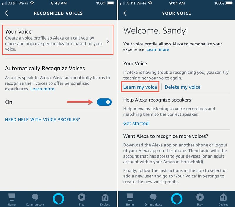 Application Alexa Votre voix Apprendre ma voix