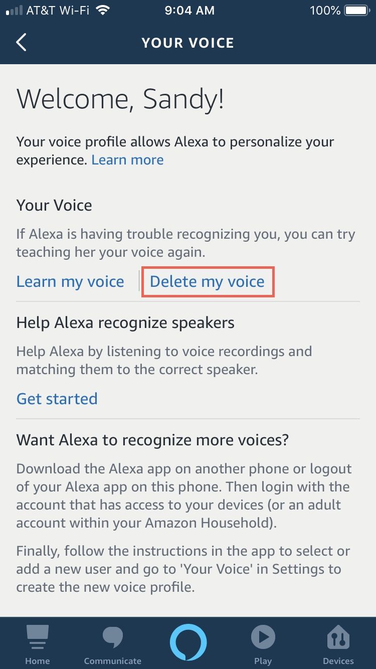 Application Alexa Votre voix Supprimer ma voix