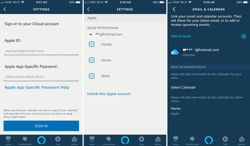 Paramètres Alexa Connecter Calendrier iCloud iPhone