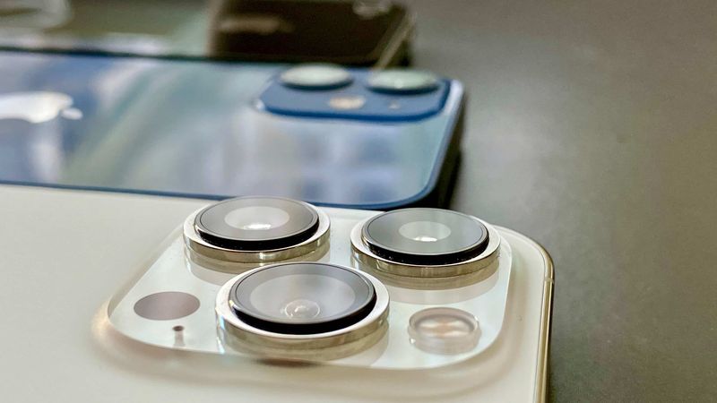Closeup showcasing the rear cameras on an iPhone 11 Pro