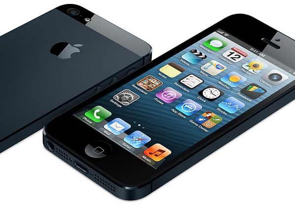 iPhone 5 (black, two-up, flat, front, back)