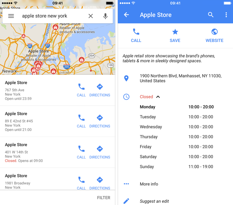 Google Maps 4.13 for iOS business hours iPhone screenshot 001