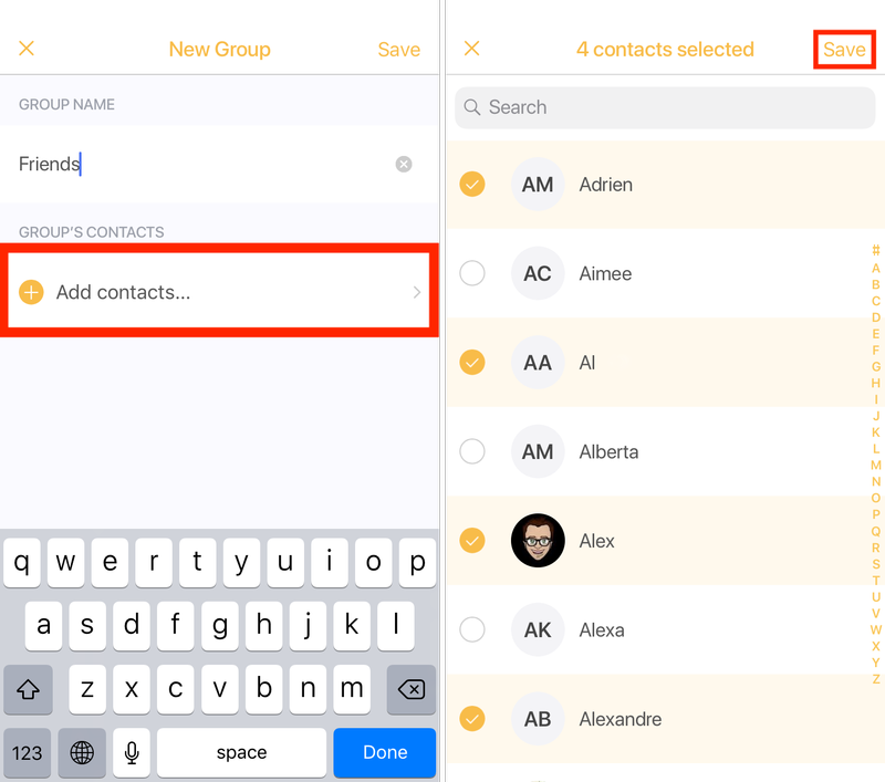 Ajouter des contacts au groupe