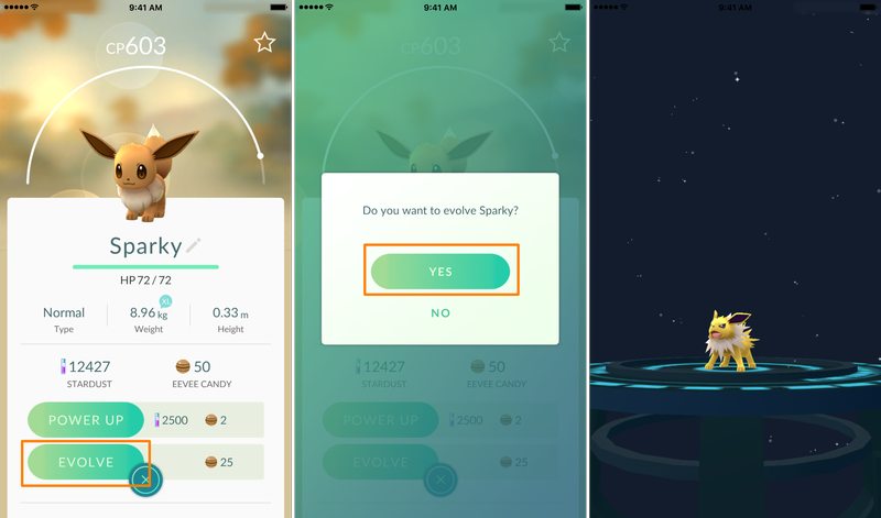 Faites évoluer Évoli en Jolteon avec le surnom de Sparky