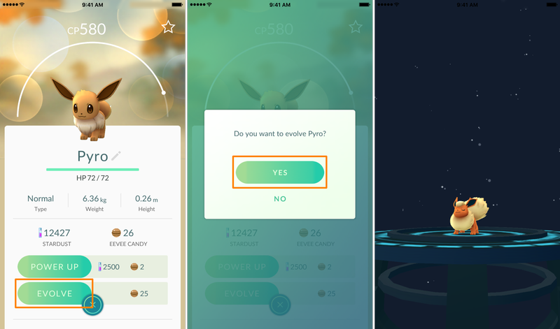 Faire évoluer Évoli en Flareon avec le surnom de Pyro