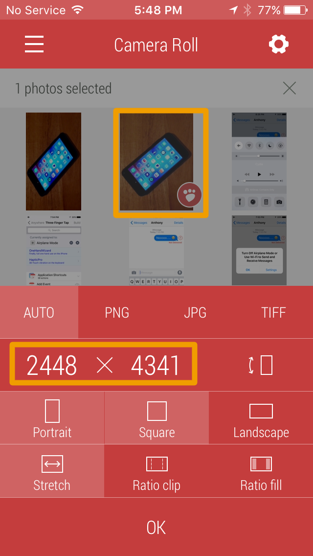 Choose resizing dimensions