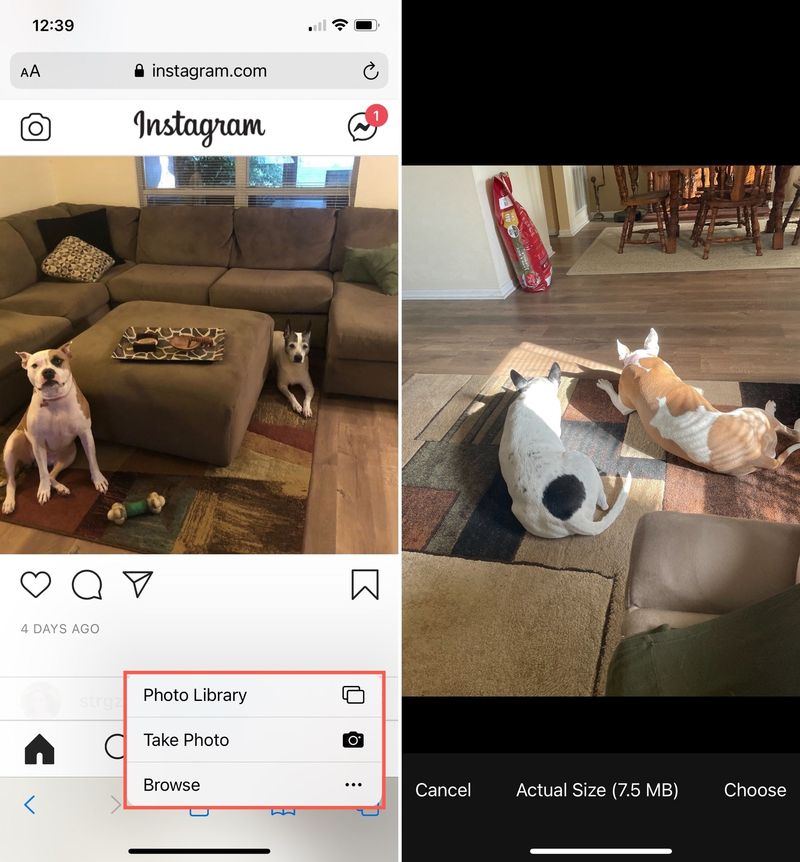 Choisissez Photo sur le Web mobile Instagram sur iPhone