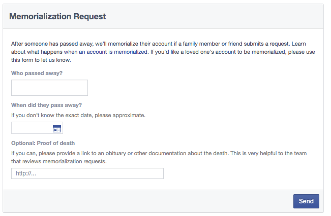 Facebook Memorialization Request web screenshot 001