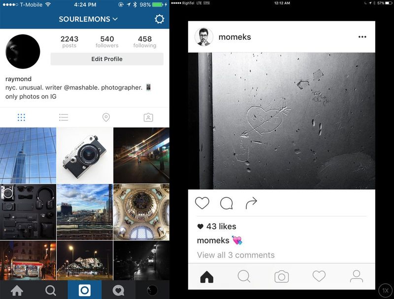 Instagram redesign iPhone screenshot Mashable 001