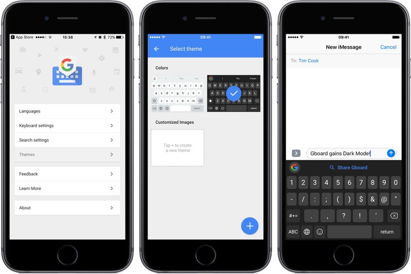 Gboard 1.1 for iOS Dark Theme space gray iPhone screenshot 001