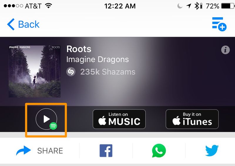 how to link spotify to shazam guide button