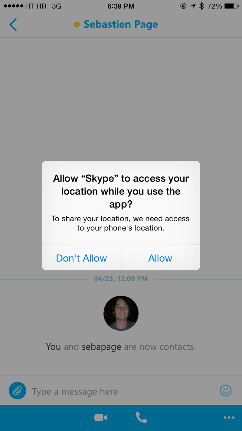Skype for iOS location sharing iPhone screenshot 001