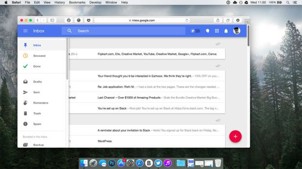 Google Inbox running on Safari for Mac