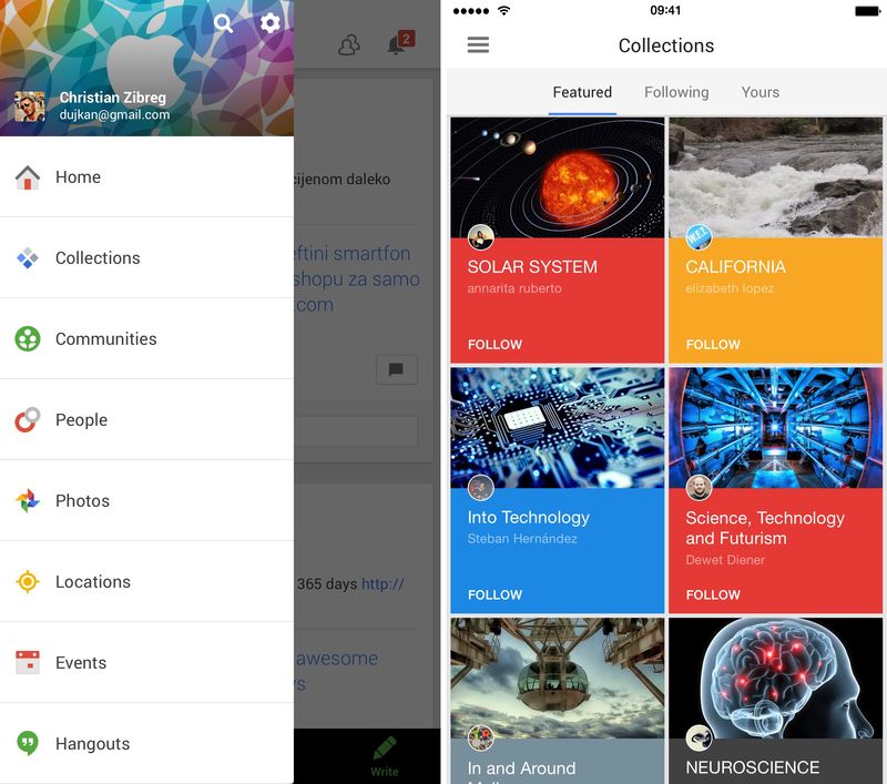 Google Plus 4.8.5 for iOS Collections iPhone screenshot 001