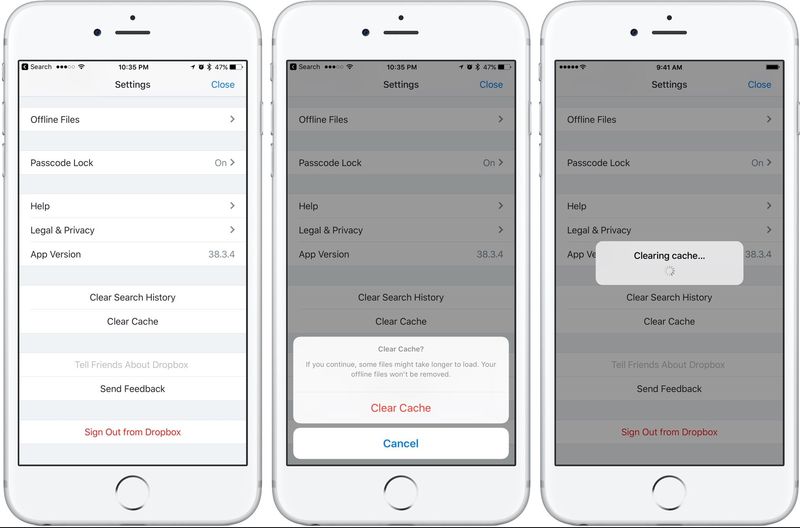 Effacer le cache Dropbox sur votre iPhone