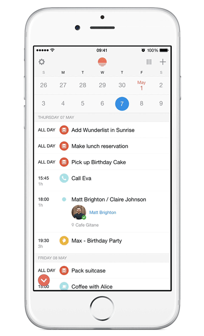 Sunrise Wunderlist integration iPhone screenshot 002