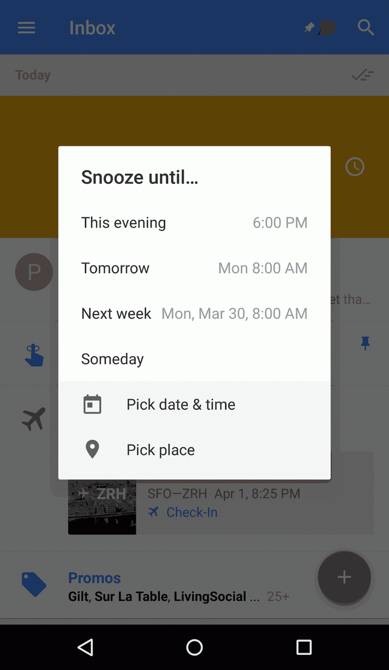 Inbox by Gmail custom snooze