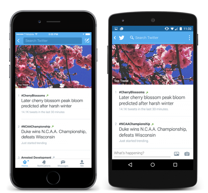 Twitter no Activity Discover tabs