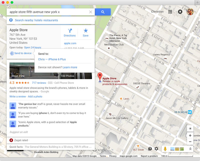 Google Maps desktop send to mobile device