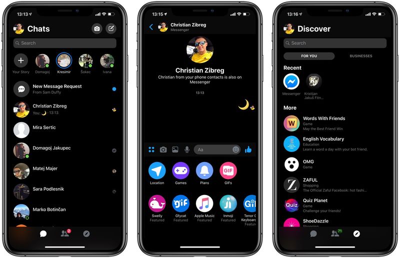 Mode sombre de Facebook Messenger