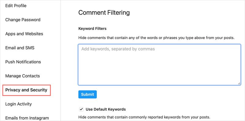 Filtrage des commentaires Instagram en ligne