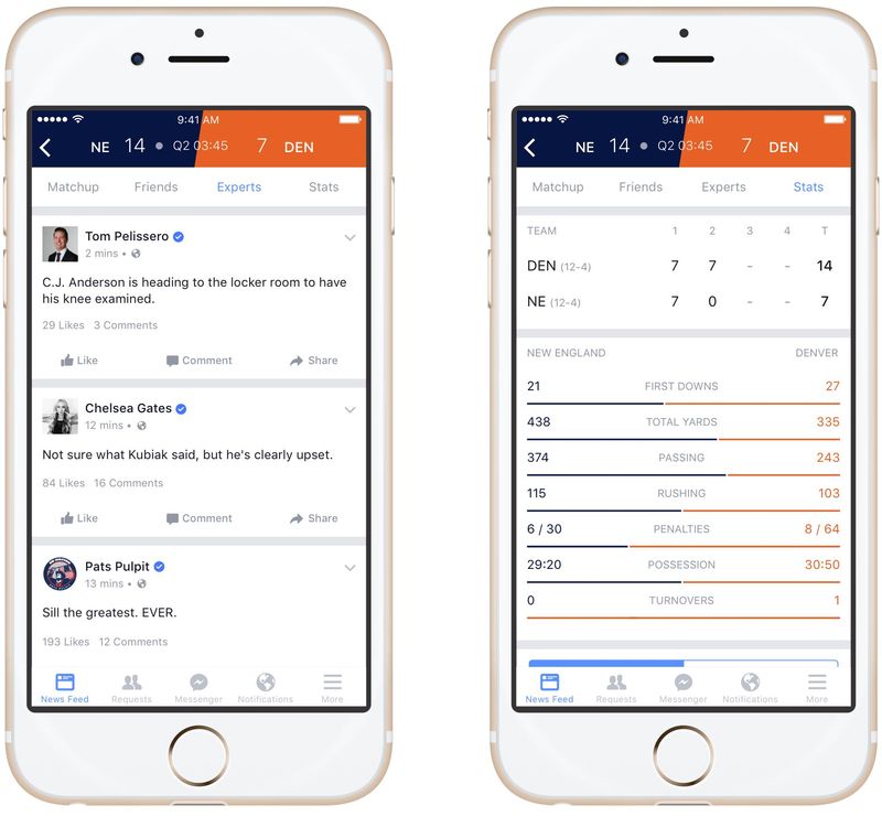 Facebook sports section iPhone screenshot 002
