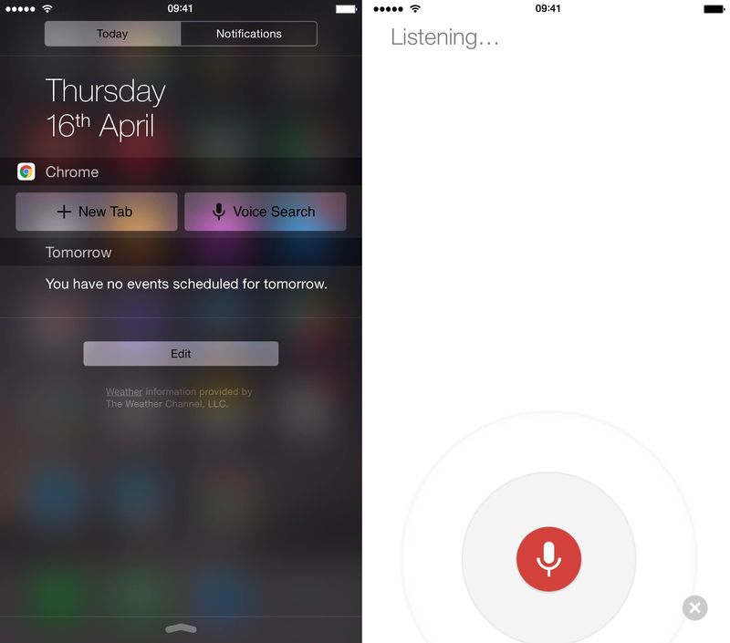 Chrome 42 for iOS Today widget iPhone screenshot 001