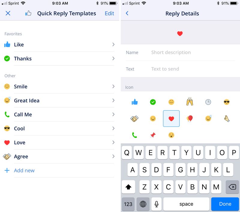 Spark email features - quick reply settings