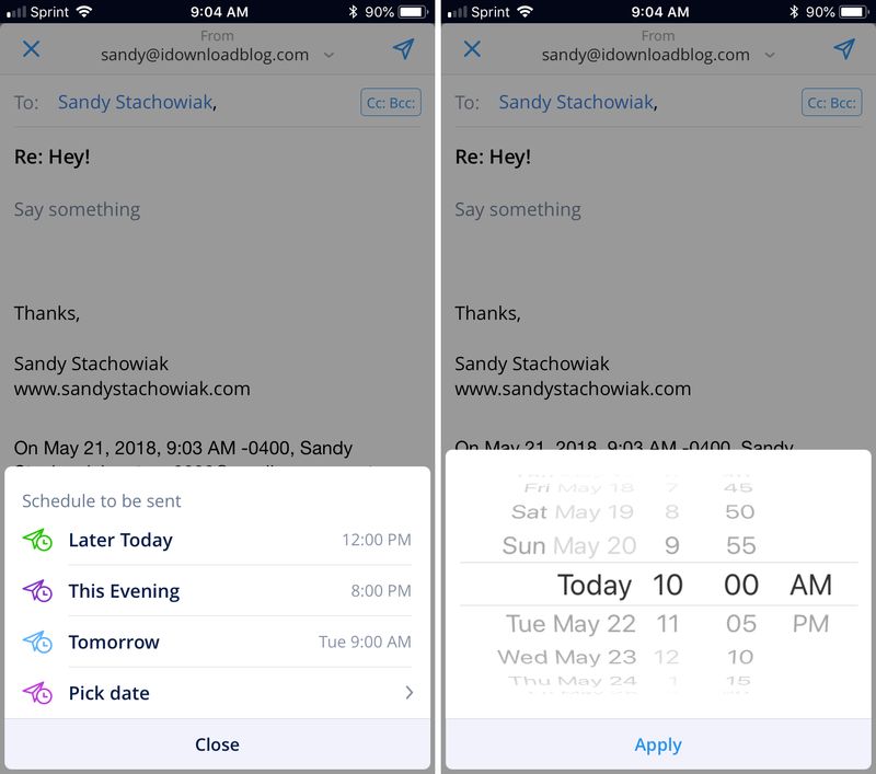 Spark email features - schedule email