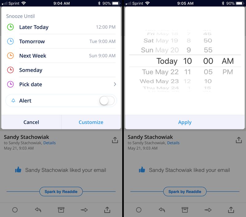 Spark email features - snooze email