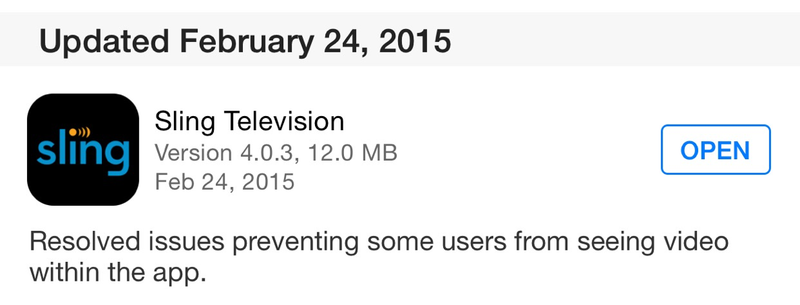 Sling TV Change Log