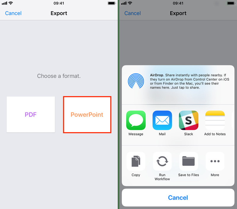 Choisissez le format PowerPoint sur iPhone
