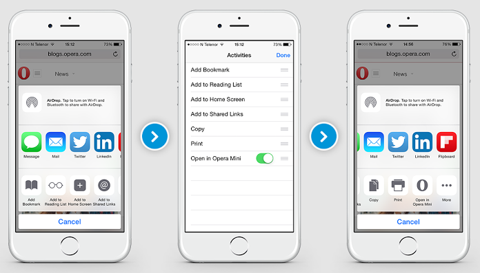 Opera Mini 9.1 for iOS (Share exntesion iPhone screenshot 001)