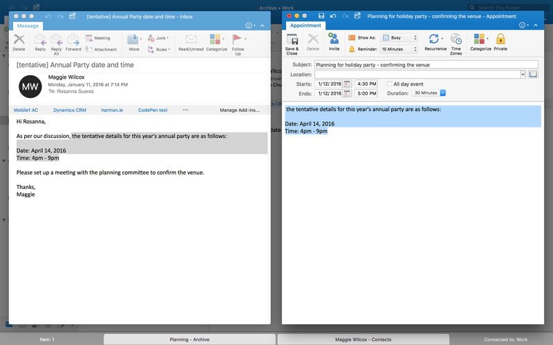 Outlook for Mac Split View OS X screenshot 001