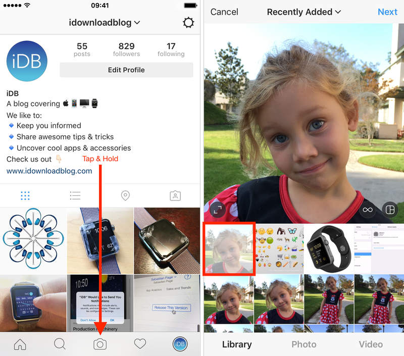 instagram tap hold