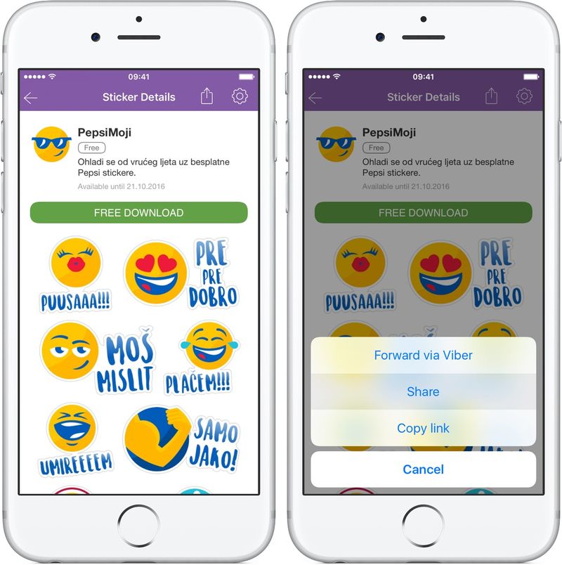 Viber 6.2 for iOS share stickers silver iPhone screenshot 001