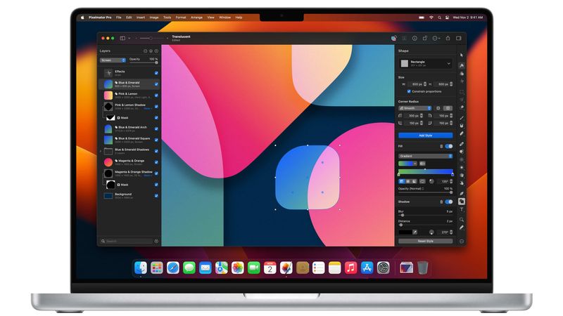 Editing a corner radius in Pixelmator Pro 3.1 on MacBook Pro