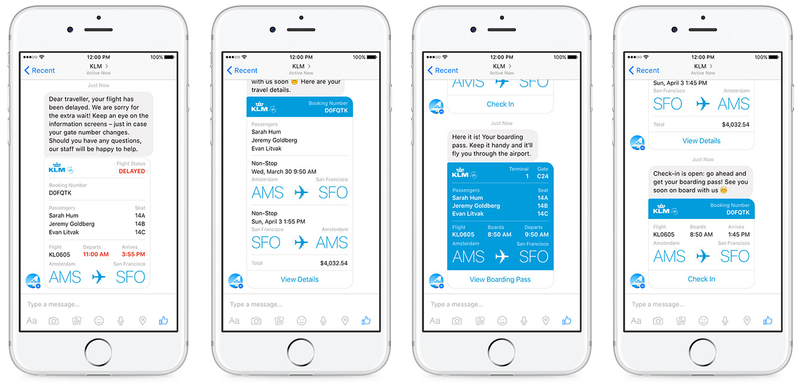 Facebook Messenger airline bot iPHone screenshot 001