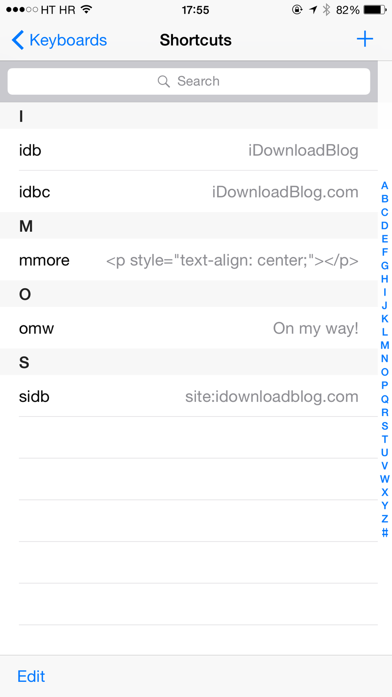 iOS 8 (Keyboard shortcusts 001)