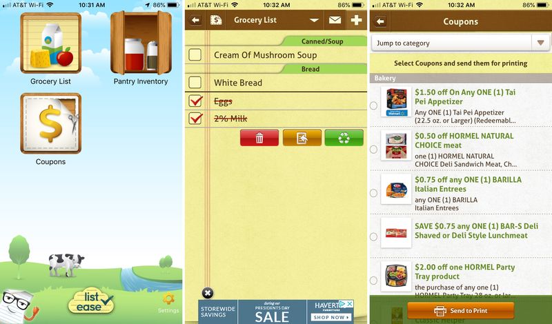 Liste de courses Application Ease Groceries pour iPhone