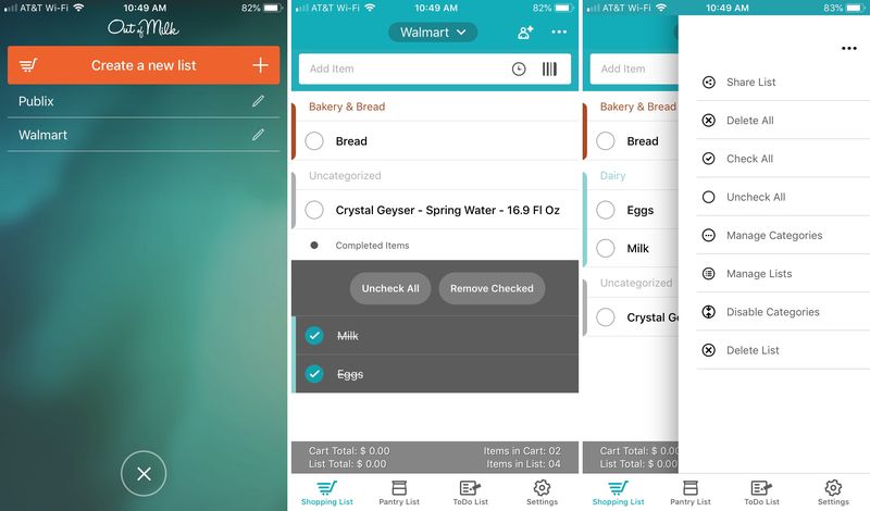 Application de liste de courses Out of Milk pour iPhone