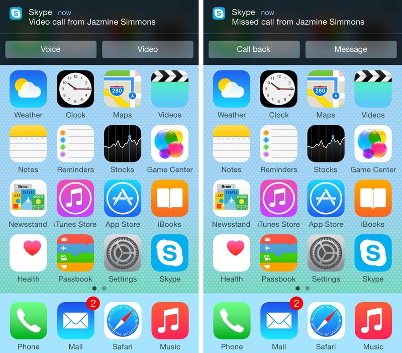 Skype 5.5 for iOS (Lock screen Interactive Notifications, iPhone screenshot 003)