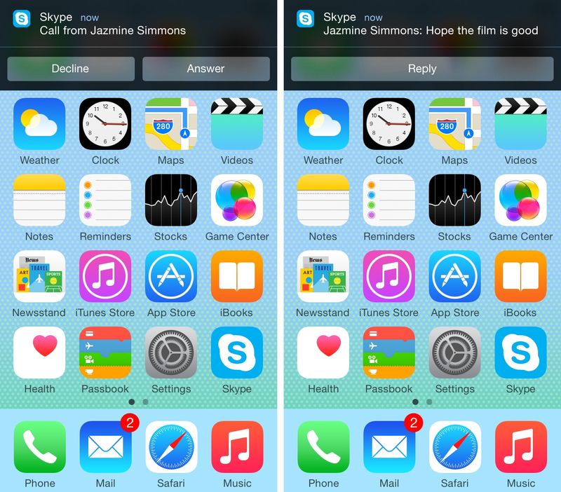 Skype 5.5 for iOS (Lock screen Interactive Notifications, iPhone screenshot 004)