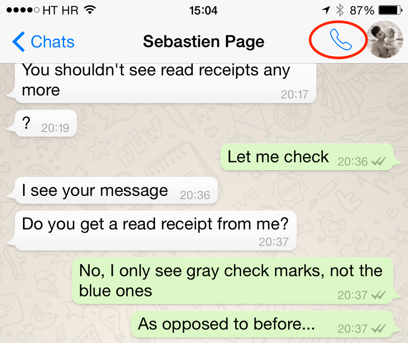 WhatsApp for iPhone Call button